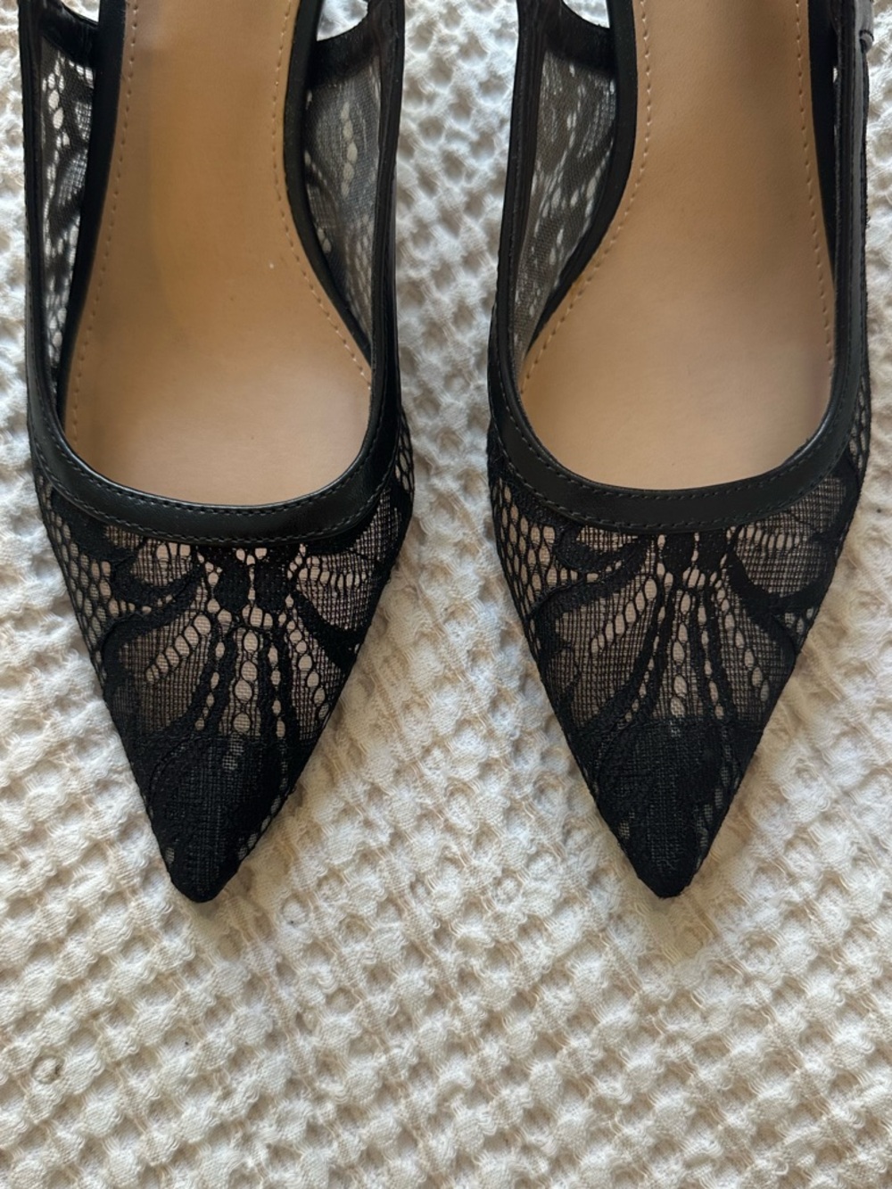 Pointed Lace Slingback Kitten Heel in Black - Picture 2 of 5